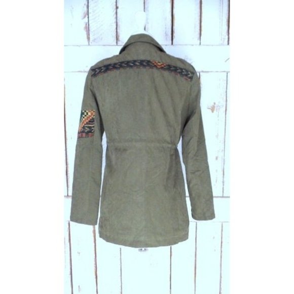 90s vintage army green tribal embroidered drawstring utility jacket - Picture 8 of 9